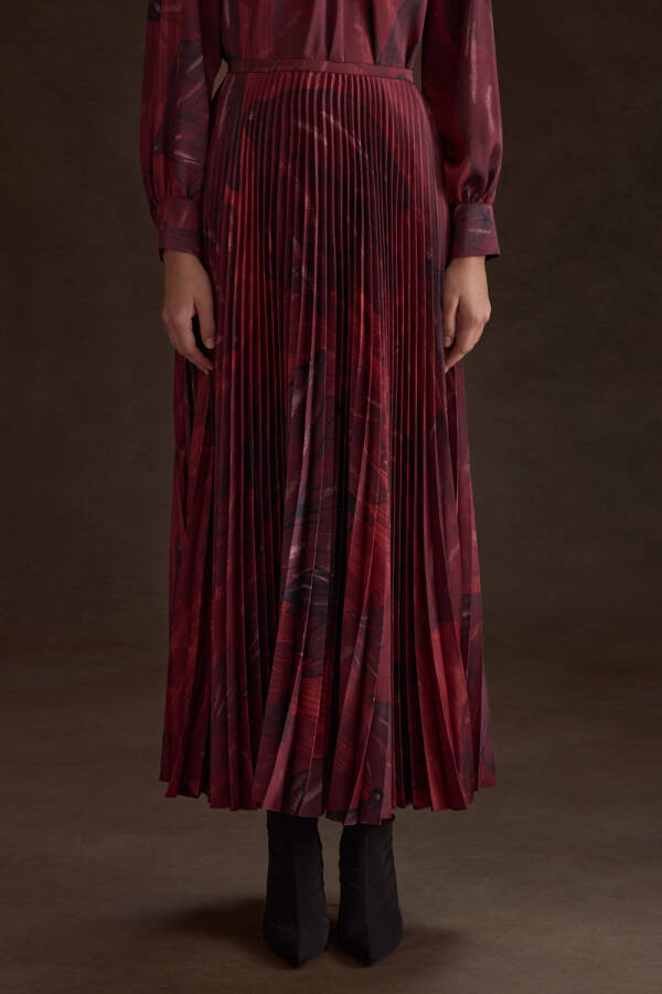 Bordo Piliseli Desenli Etek - 5