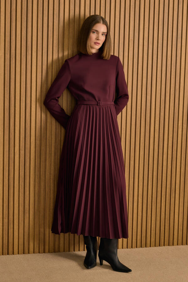 Bordo Piliseli Elbise - Aker