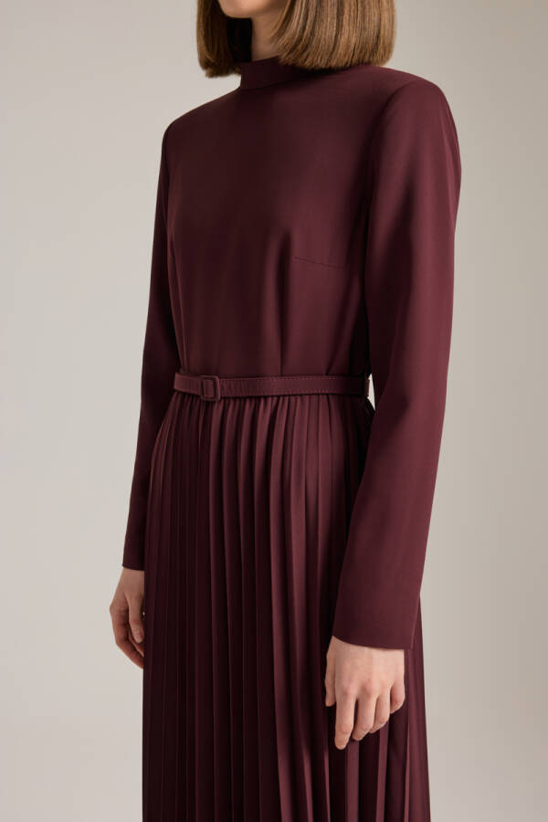 Bordo Piliseli Elbise - 5