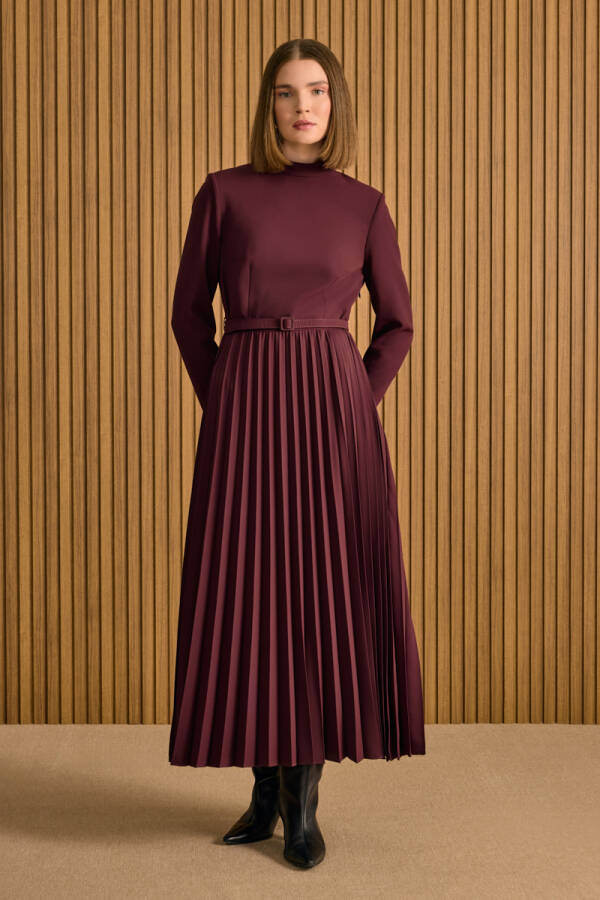 Bordo Piliseli Elbise - Aker (1)