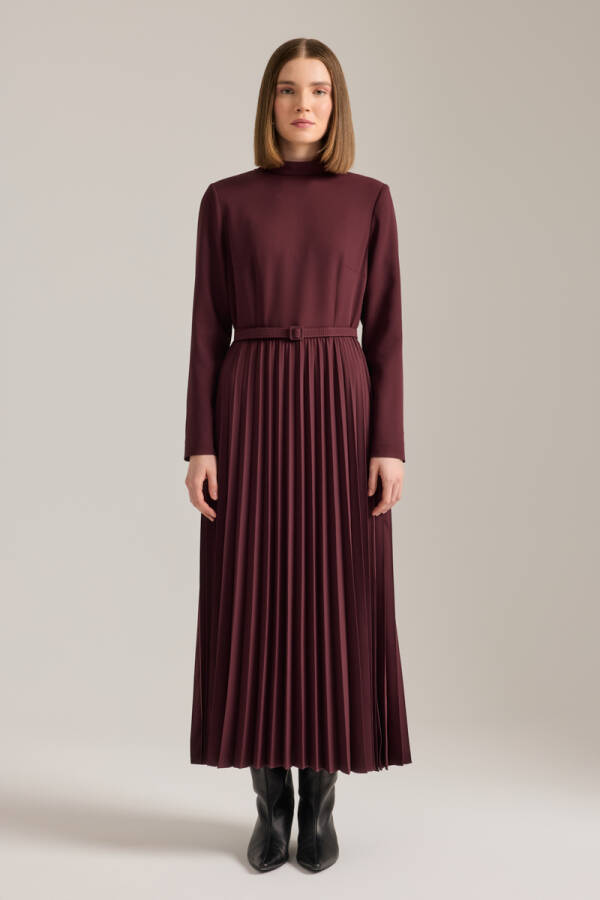 Bordo Piliseli Elbise - 3