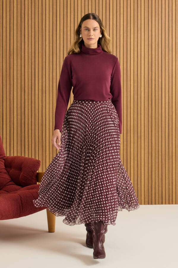 Bordo Puantiye Pilise Etek - 1