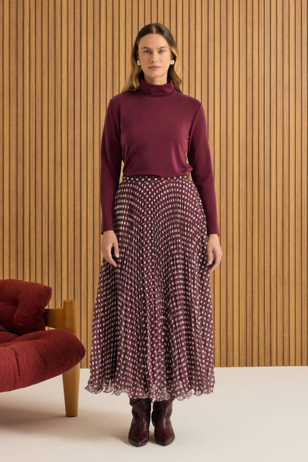 Bordo Puantiye Pilise Etek - 3