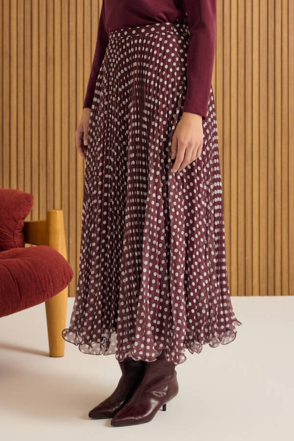 Bordo Puantiye Pilise Etek - 5