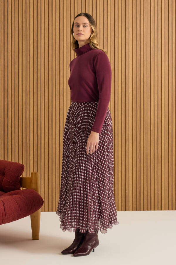 Bordo Puantiye Pilise Etek - Aker (1)