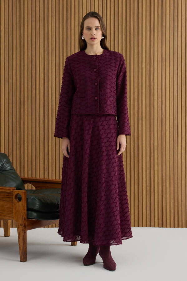 Bordo Püskül Yüzeyli Viscon Kısa Ceket - Aker (1)