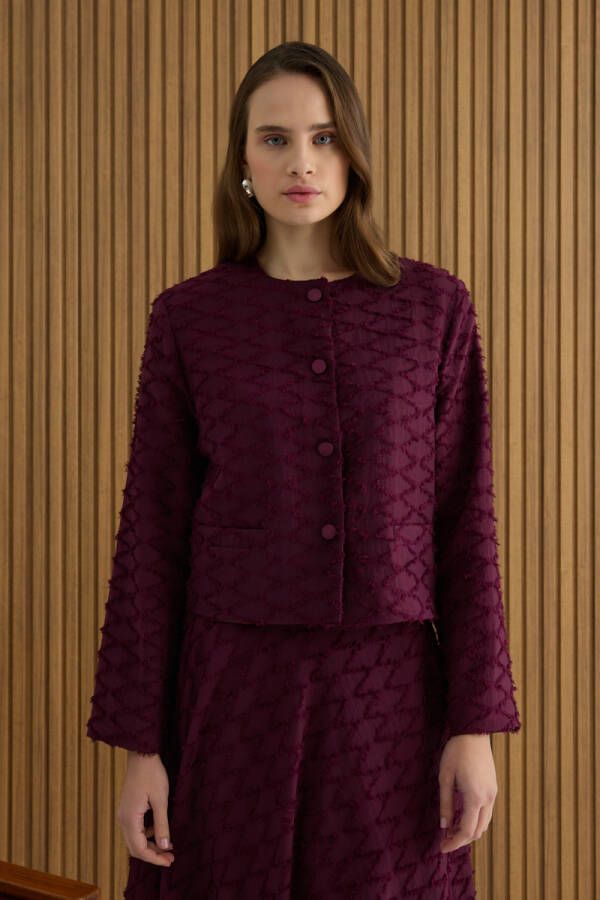 Bordo Püskül Yüzeyli Viscon Kısa Ceket - 4