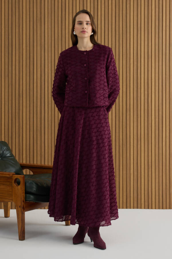 Bordo Püskül Yüzeyli Viscon Kısa Ceket - 1