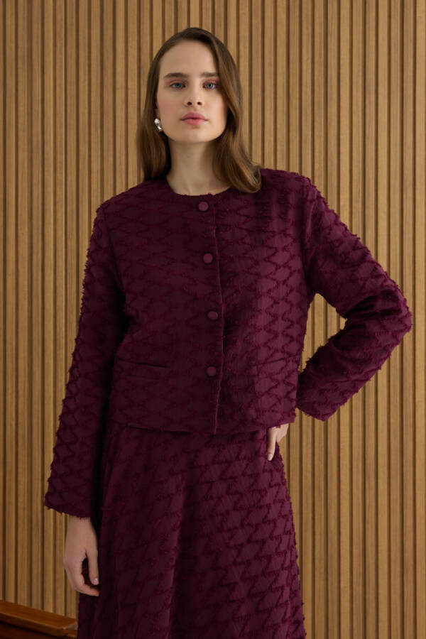 Bordo Püskül Yüzeyli Viscon Kısa Ceket - 3