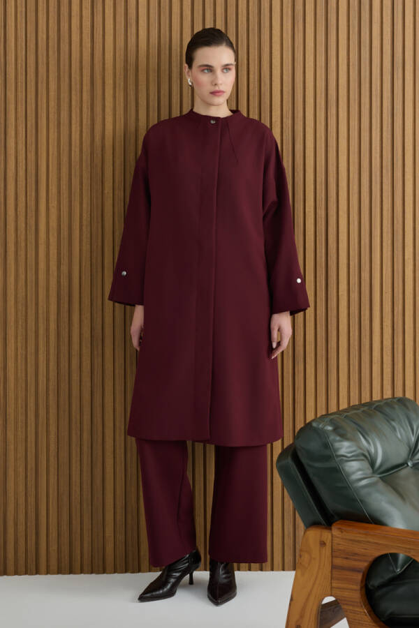 Bordo Rayon Viscon Pantolon - 1