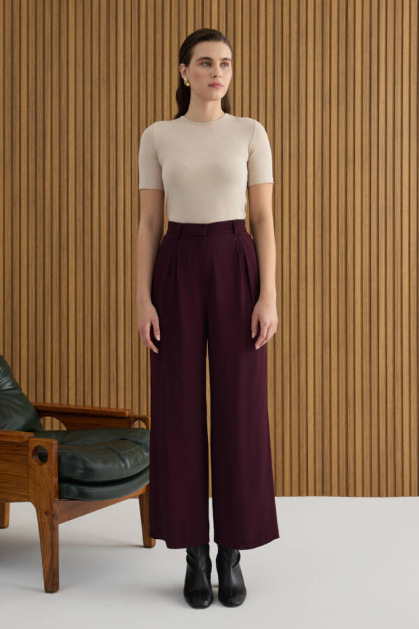 Bordo Rayon Viscon Pantolon - 3
