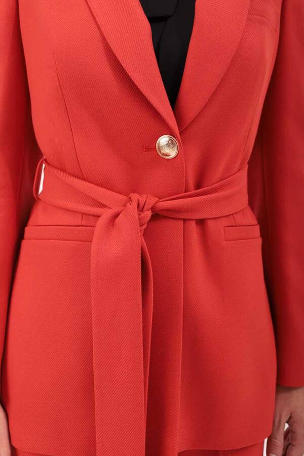 Bordo Şal Yaka Belden Kuşaklı Ceket - 6