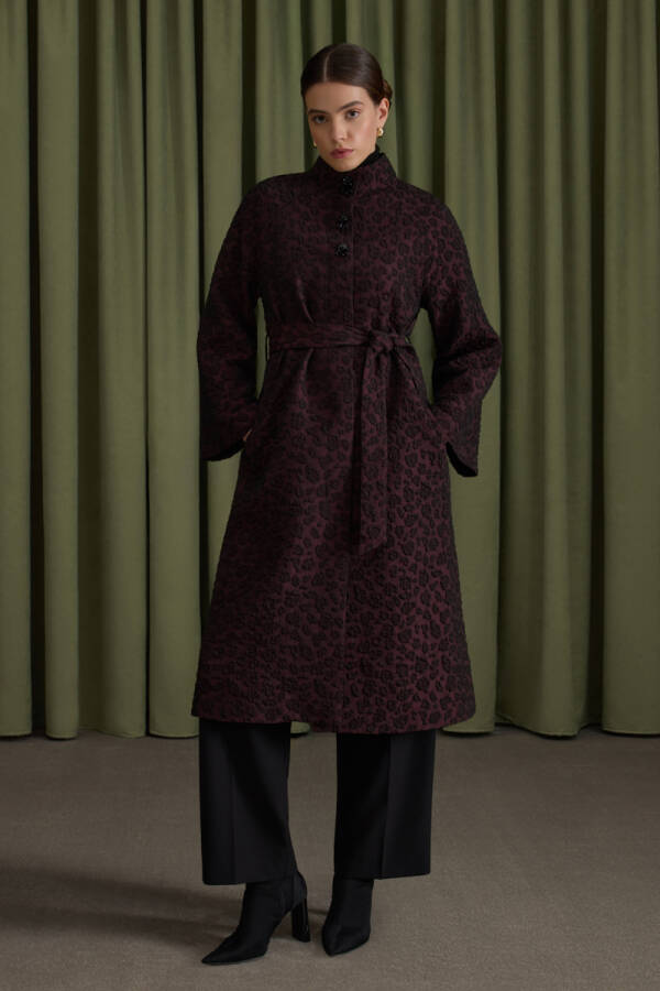 Bordo Şal Yaka Kapitone Mont - Aker