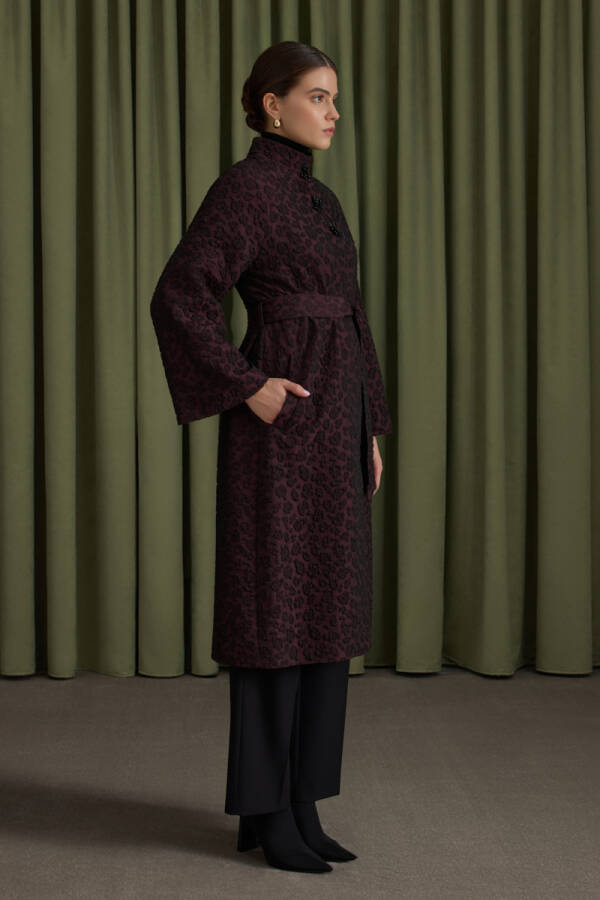 Bordo Şal Yaka Kapitone Mont - 3