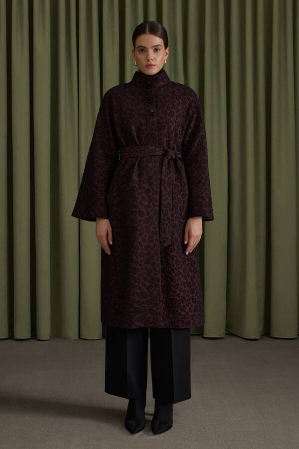 Bordo Dokulu Özel Kumaş Trençkot - Aker (1)