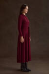 Bordo Seyyar Kuşaklı ,Kloş Örme Elbise - 3