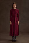 Bordo Seyyar Kuşaklı ,Kloş Örme Elbise - 2