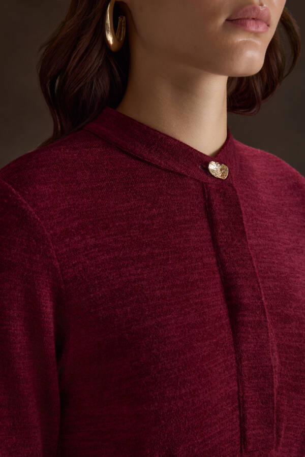 Bordo Seyyar Kuşaklı ,Kloş Örme Elbise - 5