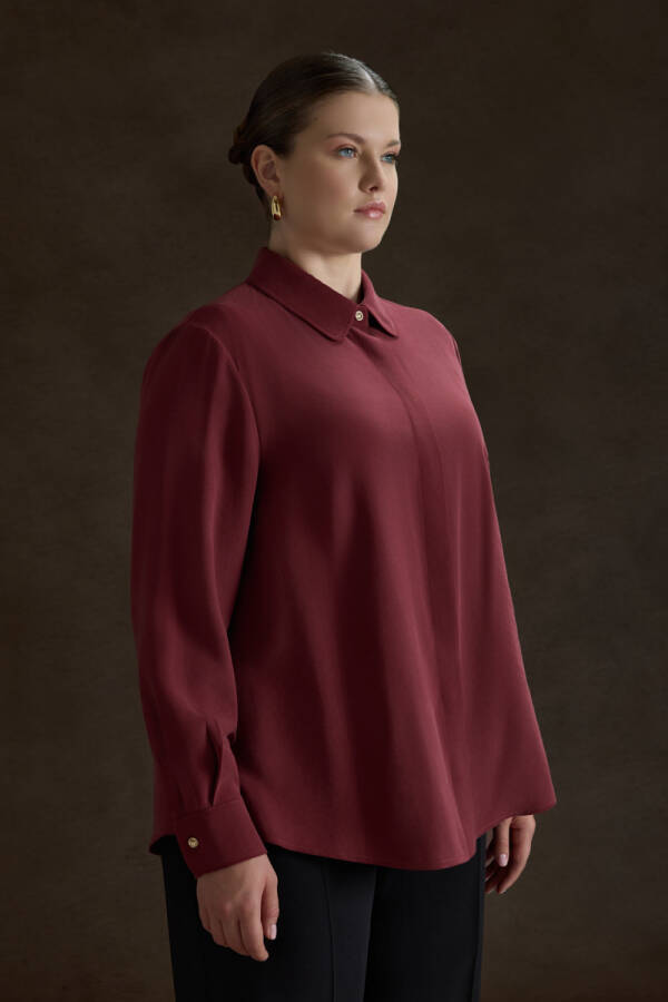 Bordo Tencel Bluz - 3