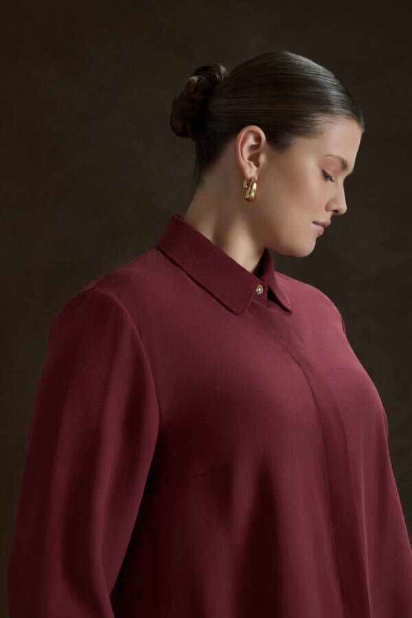 Bordo Tencel Bluz - 4
