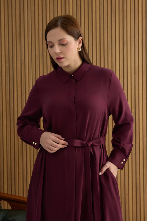 Bordo Tencel Elbise - 4