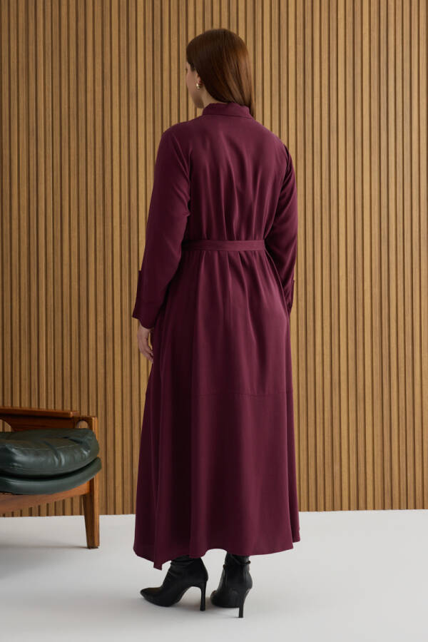 Bordo Tencel Elbise - 7
