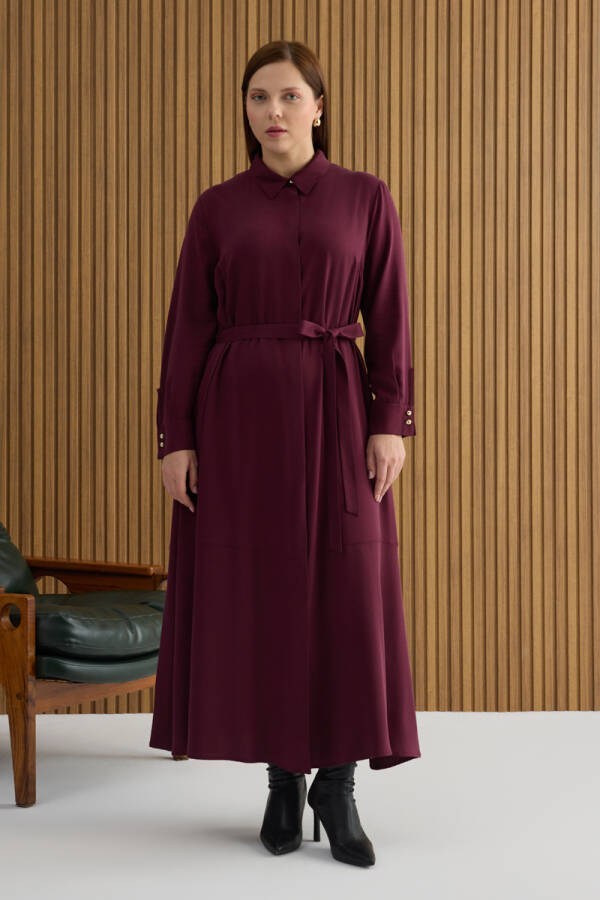 Bordo Tencel Elbise - 3