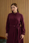 Bordo Tencel Elbise - 5
