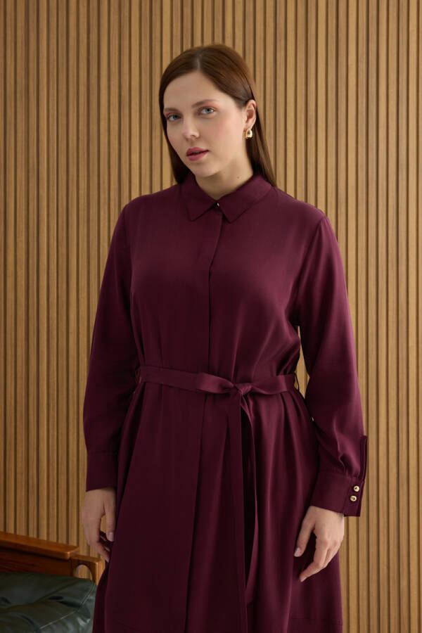 Bordo Tencel Elbise - 5
