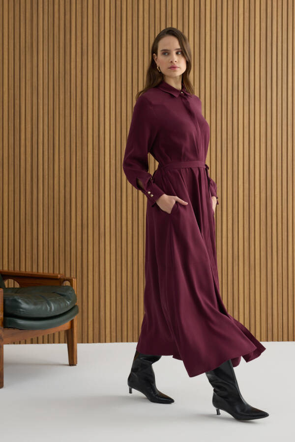 Bordo Tencel Elbise - 1