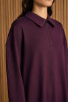 Bordo Yakası Fermuarlı Sweatshirt - 2