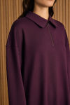 Bordo Yakası Fermuarlı Sweatshirt - 2