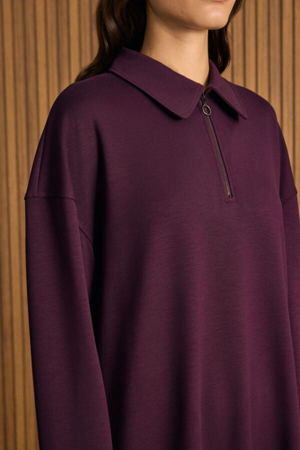 Bordo Yakası Fermuarlı Sweatshirt - Aker (1)