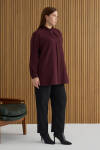Bordo Yakası Pili ve Boncuk Detaylı Bluz - 4