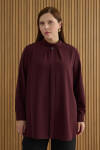 Bordo Yakası Pili ve Boncuk Detaylı Bluz - 2