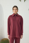 Bordo Yakası ve Yan Yırtmaçları Fermuarlı Modal Sweatshirt - 3