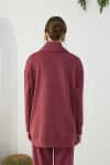 Bordo Yakası ve Yan Yırtmaçları Fermuarlı Modal Sweatshirt - 7