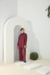 Bordo Yakası ve Yan Yırtmaçları Fermuarlı Modal Sweatshirt 