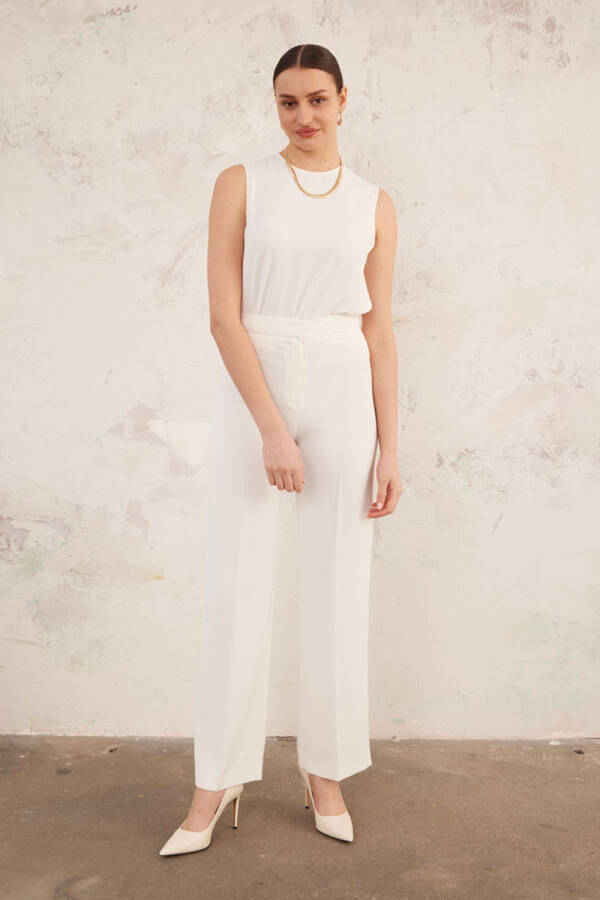 Ekru Boru Paça Klasik Kumaş Pantolon - 1