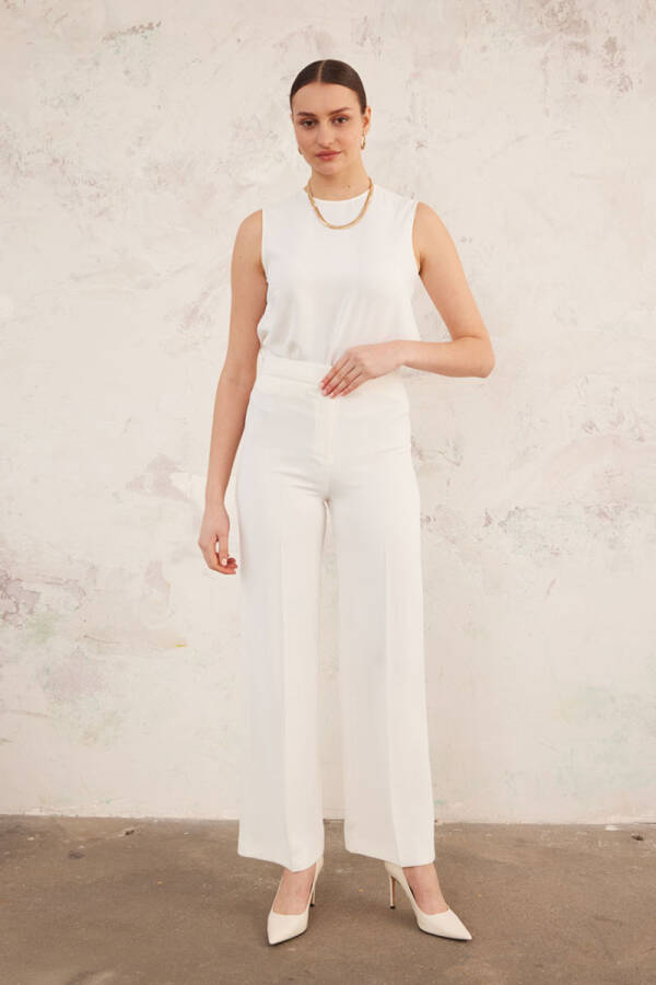 Ekru Boru Paça Klasik Kumaş Pantolon - 2