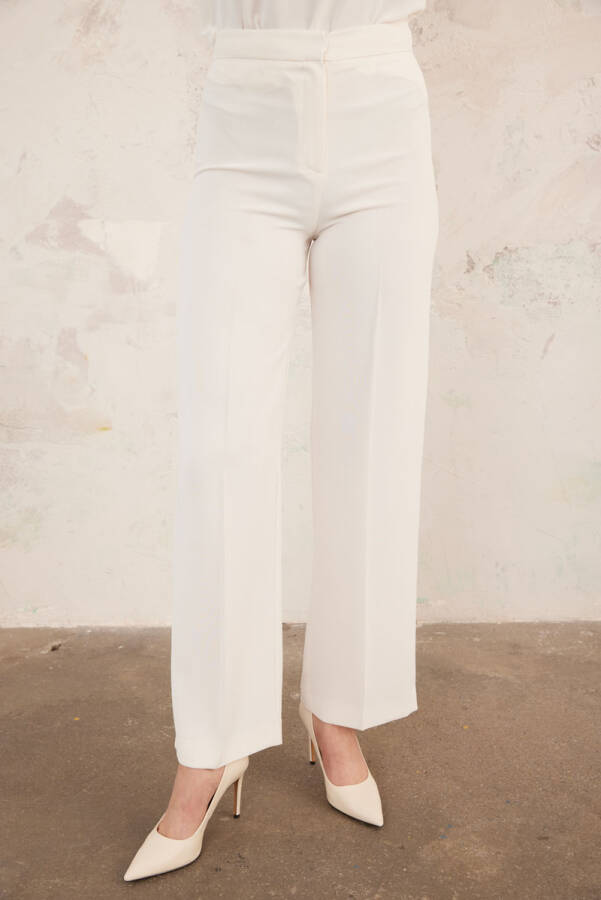 Ekru Boru Paça Klasik Kumaş Pantolon - 4