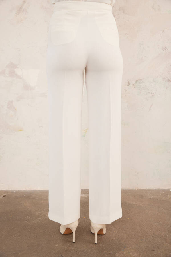 Ekru Boru Paça Klasik Kumaş Pantolon - 5