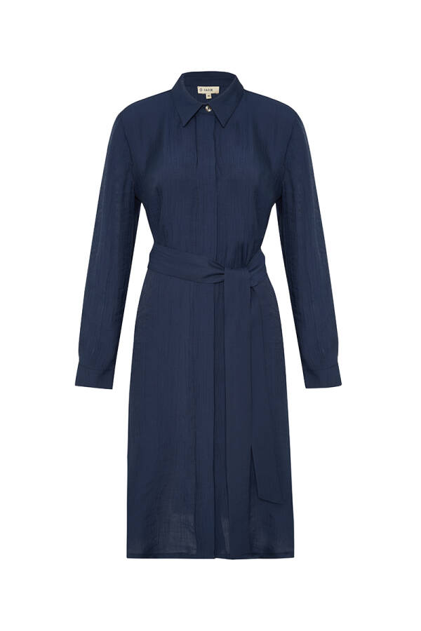 Lacivert Bürümcük Dokulu Tunik - 1