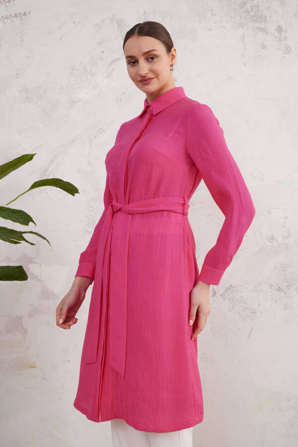 Fuşya Bürümcük Dokulu Tunik - 2