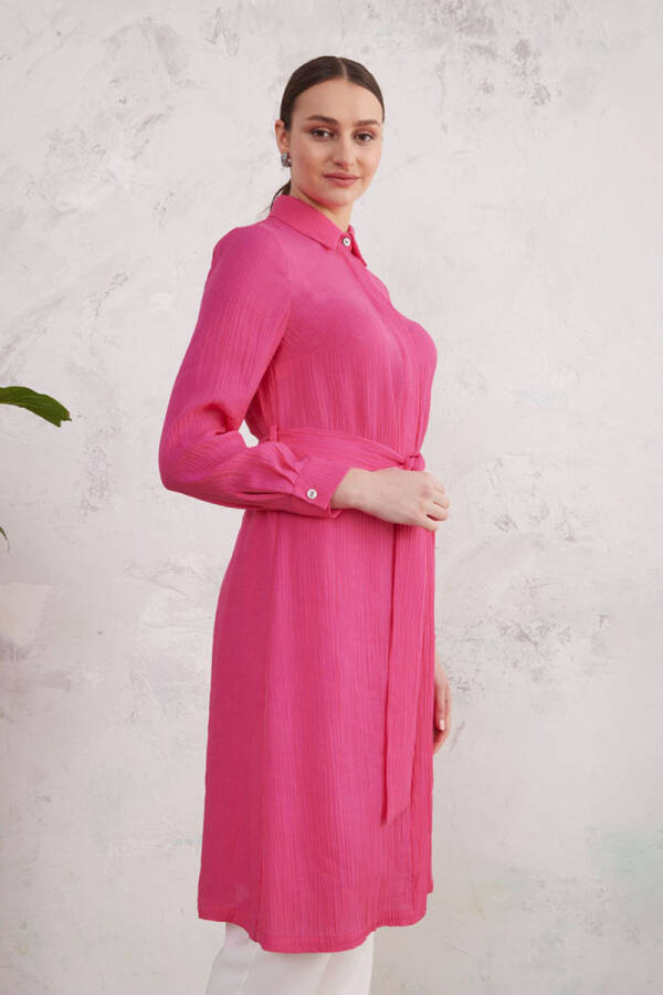 Fuşya Bürümcük Dokulu Tunik - 3