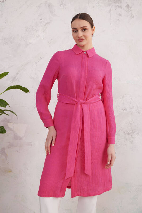 Fuşya Bürümcük Dokulu Tunik - 4