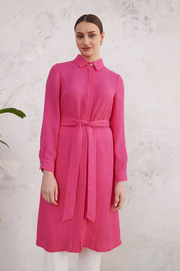 Fuşya Bürümcük Dokulu Tunik - 7