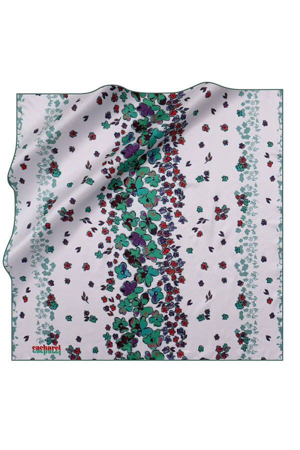 Çiçek Desenli Polyester Twill Eşarp - 1