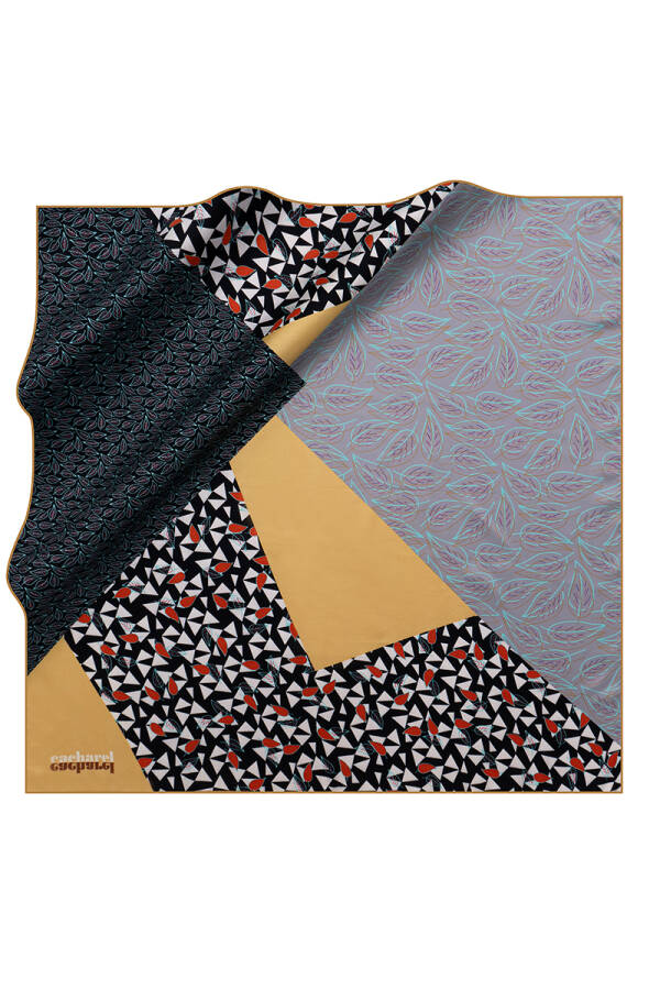 Çiçek Desenli Polyester Twill Eşarp - 1