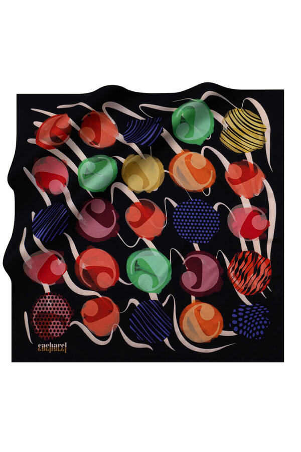 Geometrik Desenli Polyester Twill Eşarp - 1